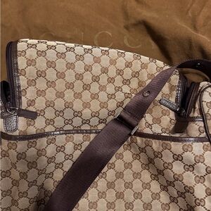 Auth Gucci Monogram Canvas Unisex Tote Daiper kids milk bottle Bag GG
